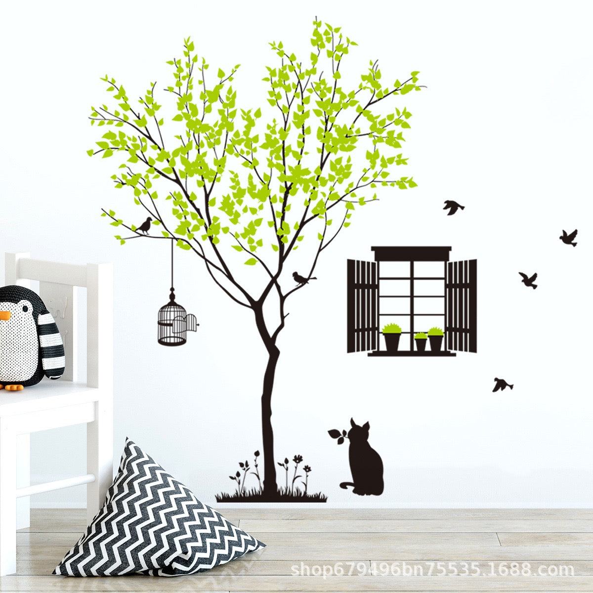 Window View Tree & Cat Wall Art