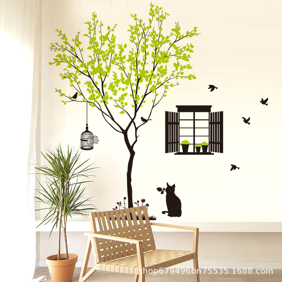 Window View Tree & Cat Wall Art