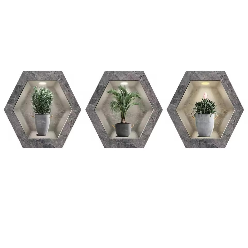 3D Hexagonal Potted Plant Wall Art