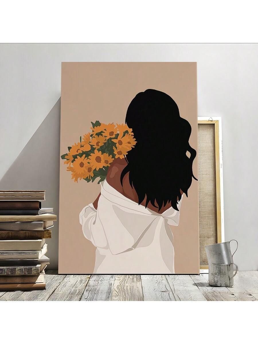 Whimsical Woman Sunflower Wall Art