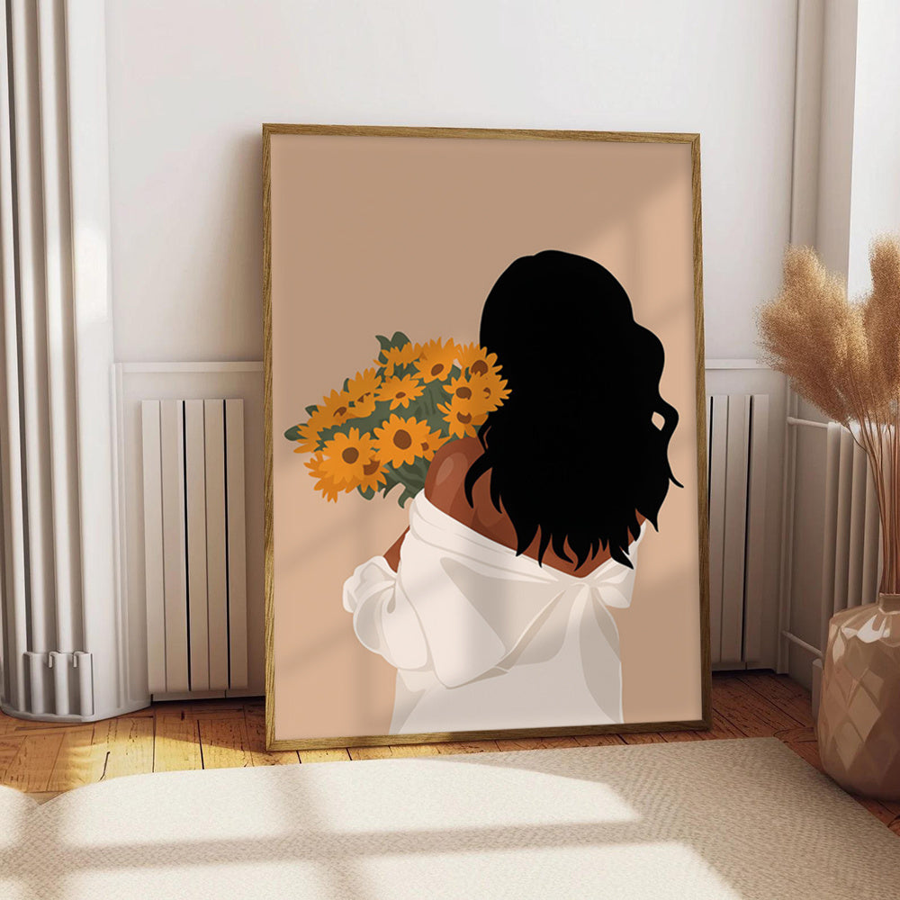 Whimsical Woman Sunflower Wall Art