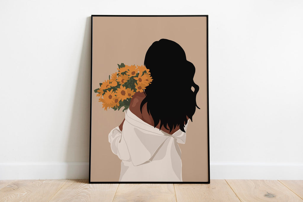 Whimsical Woman Sunflower Wall Art