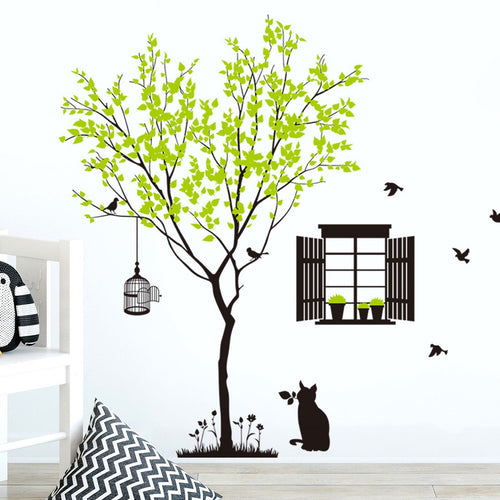 Window View Tree & Cat Wall Art
